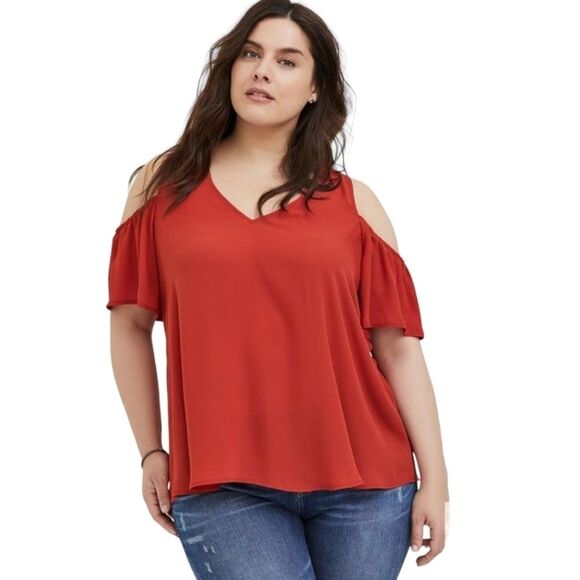 Torrid Georgette Flutter Sleeve Cold Shoulder Blouse 2/2x - Picture 1 of 6